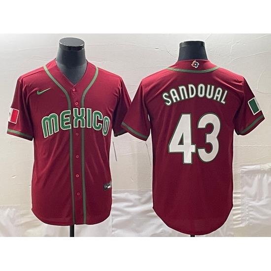 Men Mexico Baseball 43 Patrick Sandoval 2023 Red World Baseball Classic Stitched Jersey