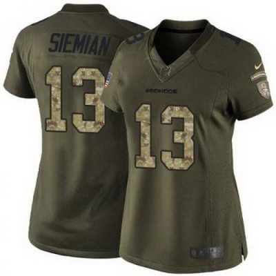 Nike Broncos #13 Trevor Siemian Green Womens Stitched NFL Limited Salute to Service Jersey