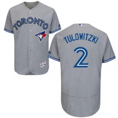 Mens Majestic Toronto Blue Jays 2 Troy Tulowitzki Grey Road Flex Base Authentic Collection MLB Jersey