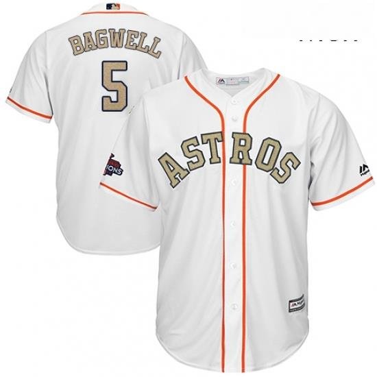 Mens Majestic Houston Astros 5 Jeff Bagwell Replica White 2018 Gold Program Cool Base MLB Jersey