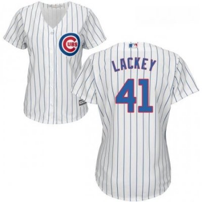 Womens Majestic Chicago Cubs 41 John Lackey Replica White Home Cool Base MLB Jersey