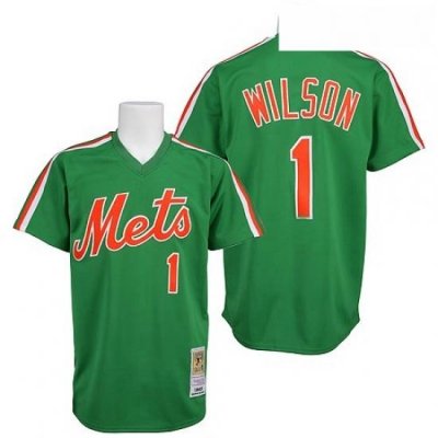 Mens Mitchell and Ness NeW York Mets 1 Mookie Wilson Authentic Green ThroWback MLB Jersey