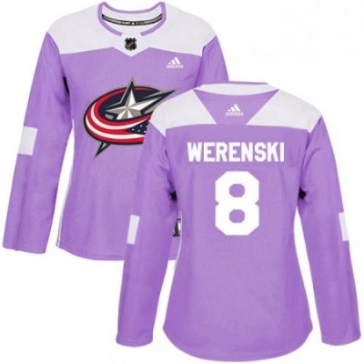 Womens Adidas Columbus Blue Jackets 8 Zach Werenski Authentic Purple Fights Cancer Practice NHL Jersey