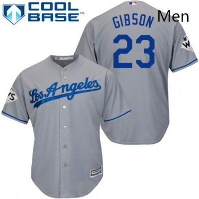 Mens Majestic Los Angeles Dodgers 23 Kirk Gibson Replica Grey Road 2017 World Series Bound Cool Base MLB Jersey