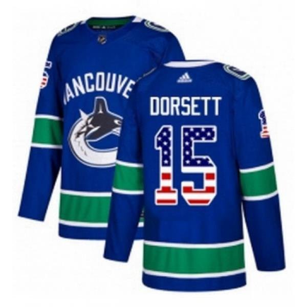 Mens Adidas Vancouver Canucks 15 Derek Dorsett Authentic Blue USA Flag Fashion NHL Jersey