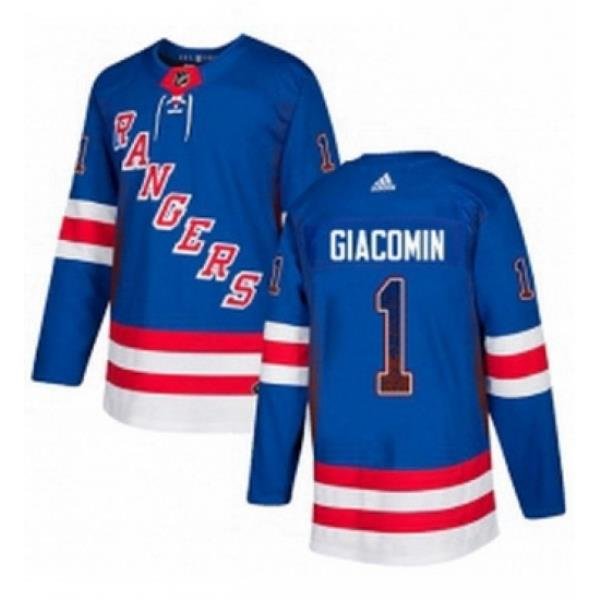 Mens Adidas New York Rangers 1 Eddie Giacomin Authentic Royal Blue Drift Fashion NHL Jersey