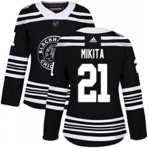 Womens Adidas Chicago Blackhawks 21 Stan Mikita Authentic Black 2019 Winter Classic NHL Jersey