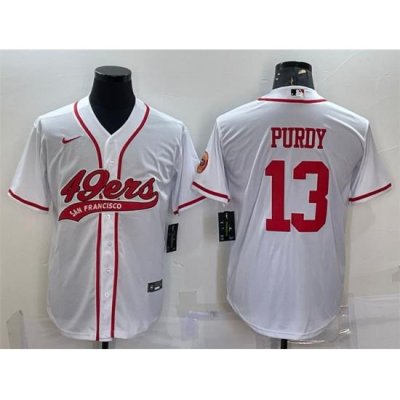 Men San Francisco 49ers 13 Brock Purdy White With Patch Cool Base Stitched Baseball Jersey