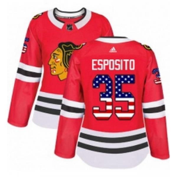 Womens Adidas Chicago Blackhawks 35 Tony Esposito Authentic Red USA Flag Fashion NHL Jersey