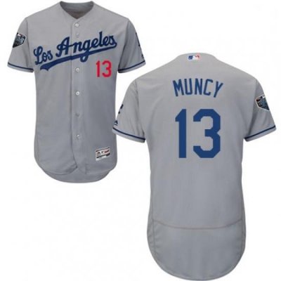 Mens Majestic Los Angeles Dodgers 13 Max Muncy Grey Road Flex Base Authentic Collection 2018 World Series Jersey