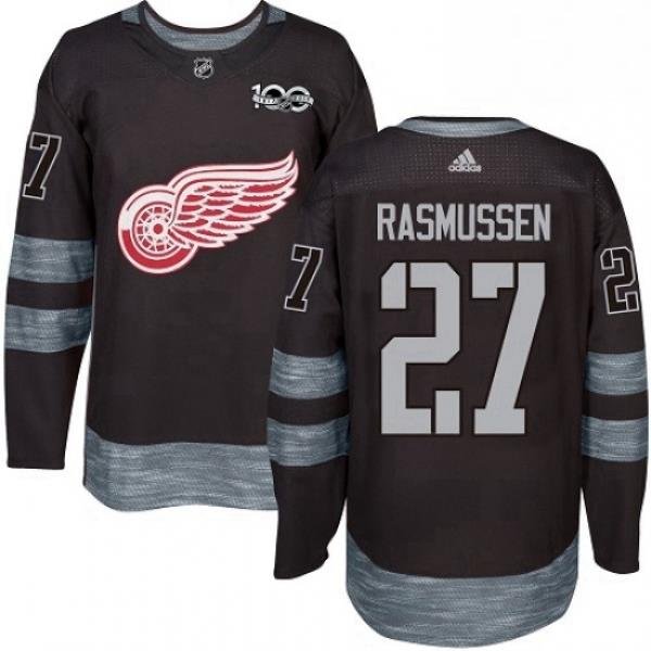 Mens Adidas Detroit Red Wings 27 Michael Rasmussen Premier Black 1917 2017 100th Anniversary NHL Jersey