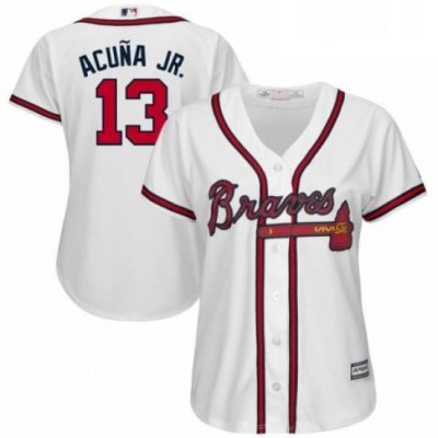 Womens Atlanta Braves 13 Ronald Acua Jr Majestic White Cool Base Player Jersey