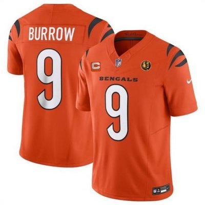 Men Cincinnati Bengals 9 Joe Burrow Orange 2023 F U S E  With 4 Star C Patch And John Madden Patch Vapor Limited Stitched Football Jersey