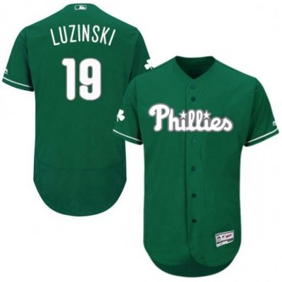 Mens Majestic Philadelphia Phillies 19 Greg Luzinski Green Celtic Flexbase Authentic Collection MLB Jersey