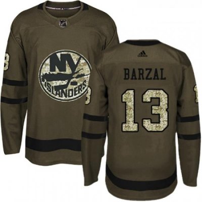 Youth Adidas New York Islanders 13 Mathew Barzal Premier Green Salute to Service NHL Jersey