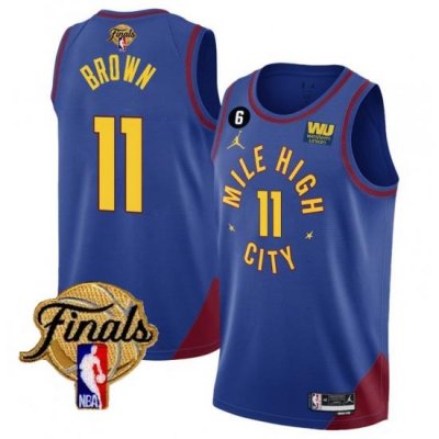 Men Denver Nuggets 11 Bruce Brown Blue 2023 Finals Statement Edition With NO 6 Patch Stitched Basketball Jersey