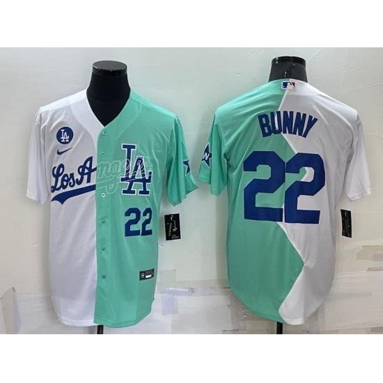 Men Los Angeles Dodgers 22 Bad Bunny 2022 All Star White Green Cool Base Stitched Baseball Jersey