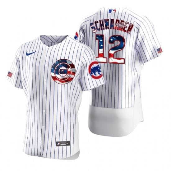 Men Chicago Cubs 12 Kyle SchWarber Men Nike White Fluttering USA Flag Limited Edition Flex Base MLB Jersey