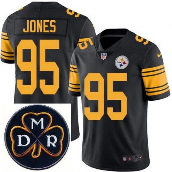 Men's Nike Pittsburgh Steelers #95 Jarvis Jones Elite Black Rush NFL MDR Dan Rooney Patch Jersey