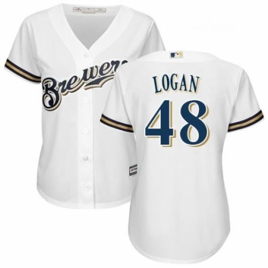 Womens Majestic Milwaukee Brewers 48 Boone Logan Replica Navy Blue Alternate Cool Base MLB Jersey