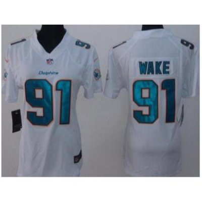 Women Nike Miami Dolphins 91 Cameron Wake White Limited NFL Jerseys New Style