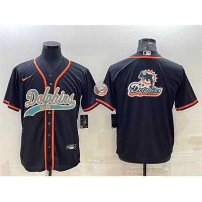 Men Miami Dolphins Black Team Big Logo With Patch Cool Base Stitched Baseball Jersey