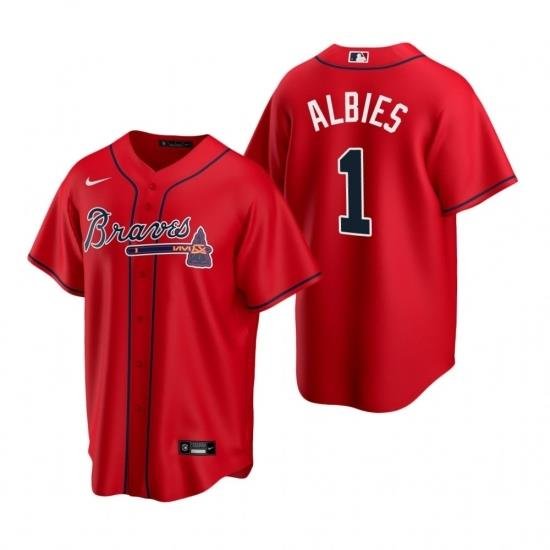 Mens Nike Atlanta Braves 1 Ozzie Albies Red Alternate Stitched Baseball Jersey