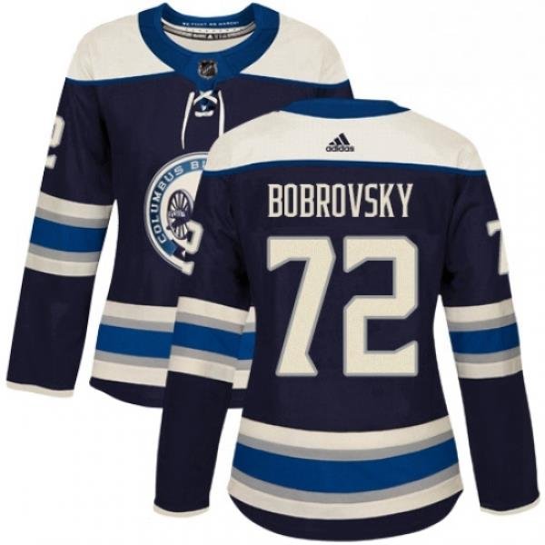 Womens Adidas Columbus Blue Jackets 72 Sergei Bobrovsky Authentic Navy Blue Alternate NHL Jersey