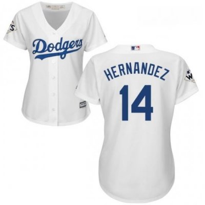 Womens Majestic Los Angeles Dodgers 14 Enrique Hernandez Replica White Home 2017 World Series Bound Cool Base MLB Jersey