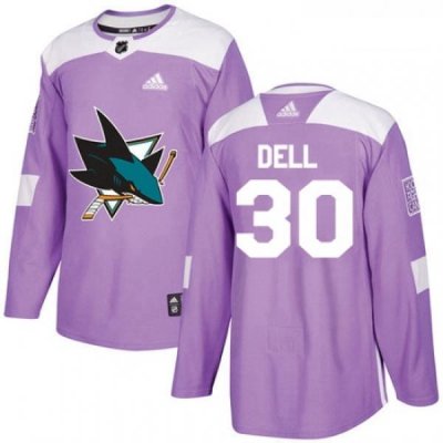 Youth Adidas San Jose Sharks 30 Aaron Dell Authentic Purple Fights Cancer Practice NHL Jersey