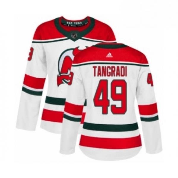 Womens Adidas New Jersey Devils 49 Eric Tangradi Authentic White Alternate NHL Jersey