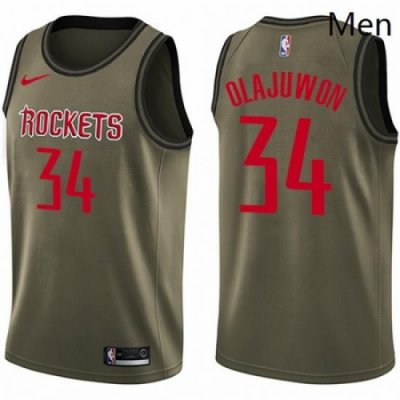 Mens Nike Houston Rockets 34 Hakeem Olajuwon Green Salute to Service NBA Swingman Jersey