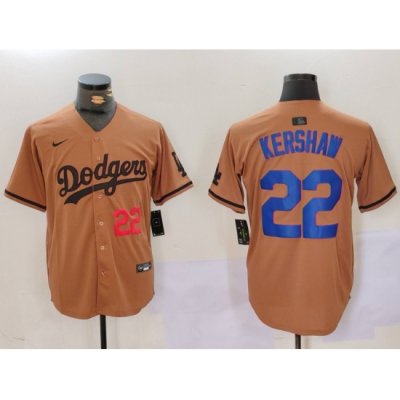 Men Los Angeles Dodgers 22 22 Clayton Kershaw Brown Cool Base Stitched Baseball Jersey 5