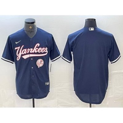 Men NeW York Yankees Big LOGO Navy Cool Base Stitched Baseball Jersey 60