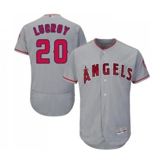 Mens Los Angeles Angels of Anaheim 20 Jonathan Lucroy Grey Road Flex Base Authentic Collection Baseball Jersey