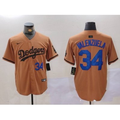 Men Los Angeles Dodgers 34 Fernando Valenzuela Brown Cool Base Stitched Baseball Jersey