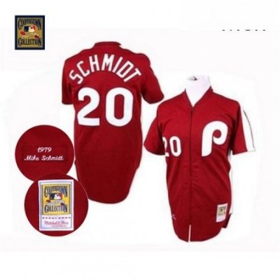 Mens Mitchell and Ness Philadelphia Phillies 20 Mike Schmidt Authentic Red Throwback MLB Jersey