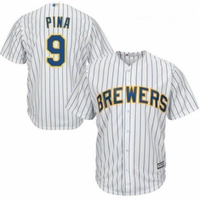 Youth Majestic Milwaukee Brewers 9 Manny Pina Authentic White Home Cool Base MLB Jersey