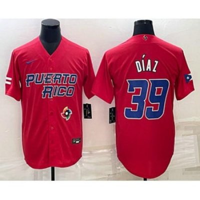 Men's Puerto Rico Baseball #39 EdWin Diaz 2023 Red World Baseball Classic Stitched Jerseys