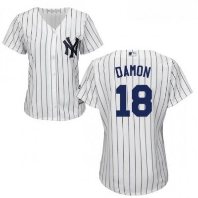 Womens Majestic New York Yankees 18 Johnny Damon Replica White Home MLB Jersey