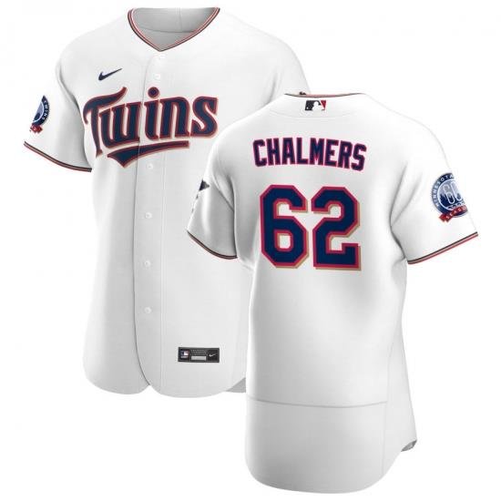 Men Minnesota TWins 62 Dakota Chalmers Men Nike White Home 2020 60th Season Flex Base Team MLB Jersey