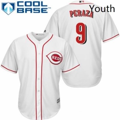 Youth Majestic Cincinnati Reds 9 Jose Peraza Authentic White Home Cool Base MLB Jersey