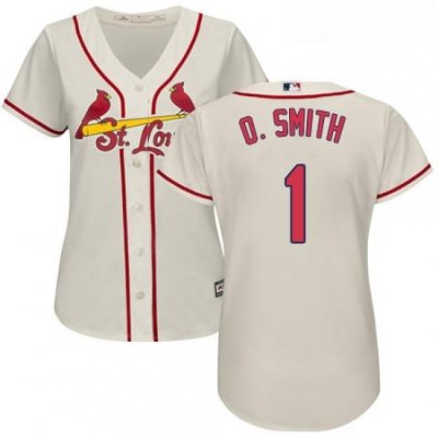 Womens Majestic St Louis Cardinals 1 Ozzie Smith Replica Cream Alternate Cool Base MLB Jersey