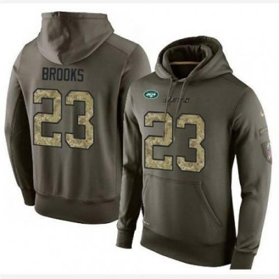 NFL Nike New York Jets 23 Terrence Brooks Green Salute To Service Mens Pullover Hoodie