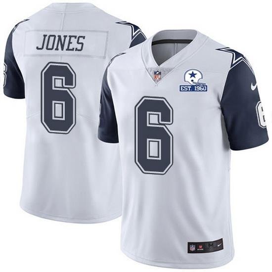 Nike Cowboys 6 Chris Jones White Men Stitched With Established In 1960 Patch NFL Limited Rush Jersey