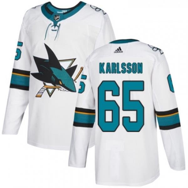 Youth Adidas San Jose Sharks 65 Erik Karlsson Authentic White Away NHL Jersey