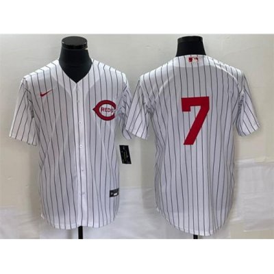 Men Cincinnati Reds 7 Spencer Steer White Field Of Dreams Stitched Baseball Jersey