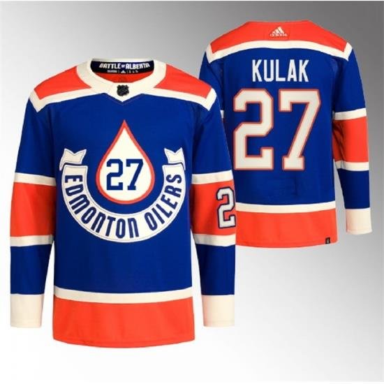 Men Edmonton Oilers 27 Brett Kulak 2023 Royal Heritage Classic Primegreen Stitched Jersey