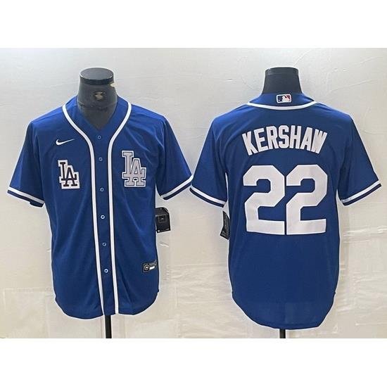 Men Los Angeles Dodgers 22 Clayton KershaW Blue Cool Base Stitched Baseball Jersey