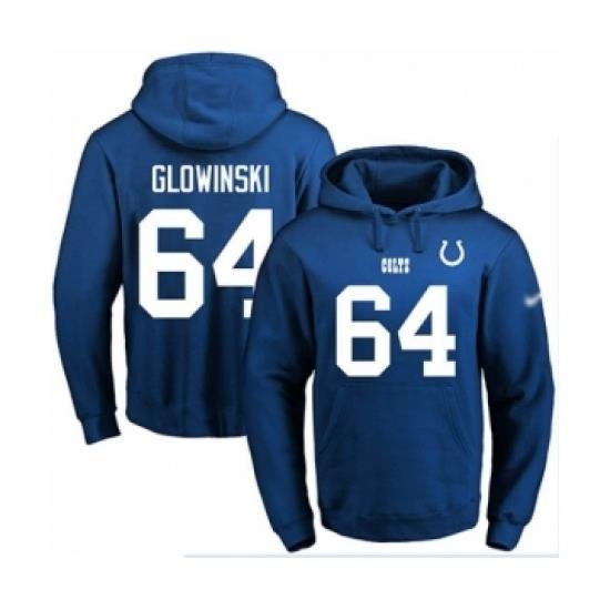 Football Mens Indianapolis Colts 64 Mark Glowinski Royal Blue Name Number Pullover Hoodie